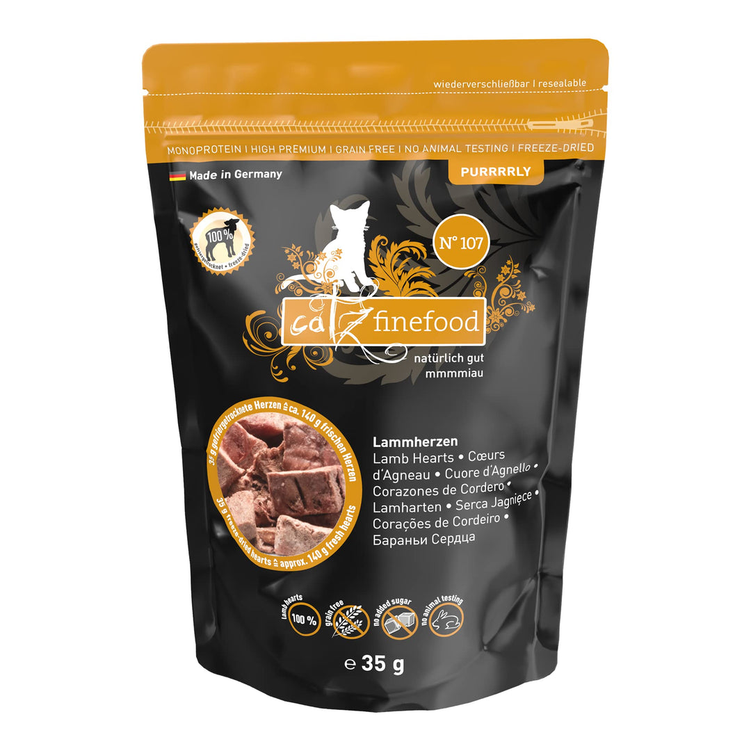 Catz finefood Purrrrly No. 107 Lammherzen, gefriergetrockneter Katzensnack/ Katzenleckerli, 6er Pack