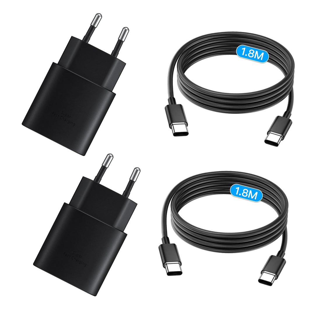 USB C Ladegerät 25W, USB C Ladekabel, 2er Pack Schnellladegerät mit 1,8M Ladekabel, Super Fast Charg