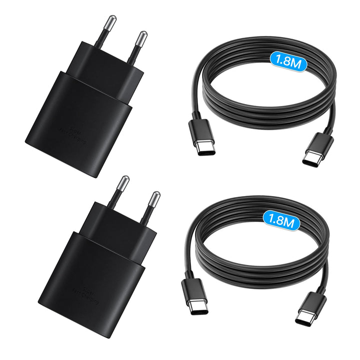 USB C Ladegerät 25W, USB C Ladekabel, 2er Pack Schnellladegerät mit 1,8M Ladekabel, Super Fast Charg