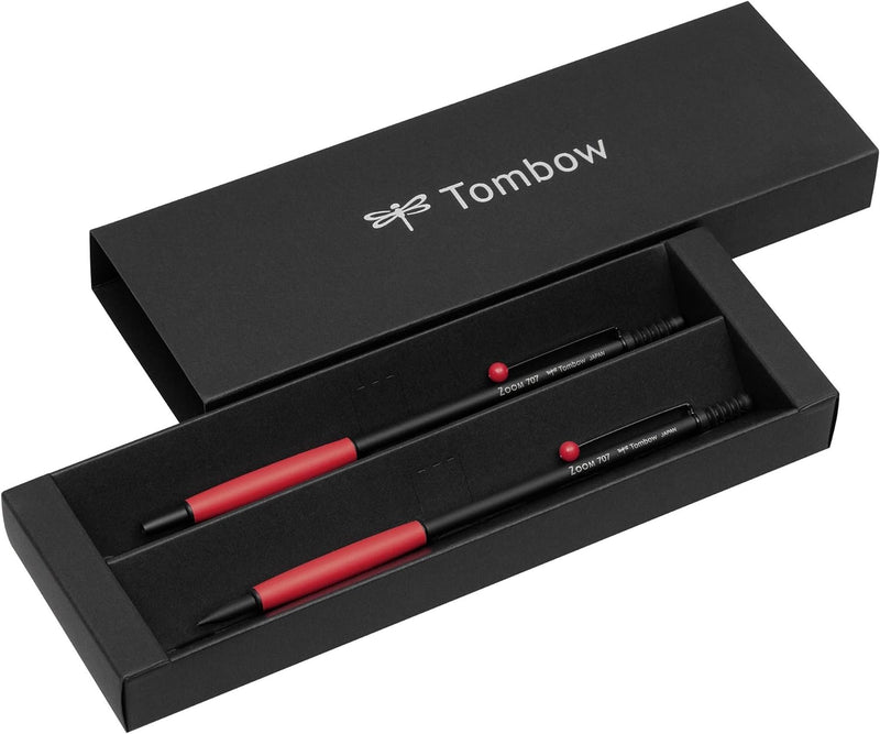 Tombow PLZ-211-2 Schreibgeräteset Zoom 707 Kugelschreiber mit Druckbleistift, schwarz/rot, schwarz/r