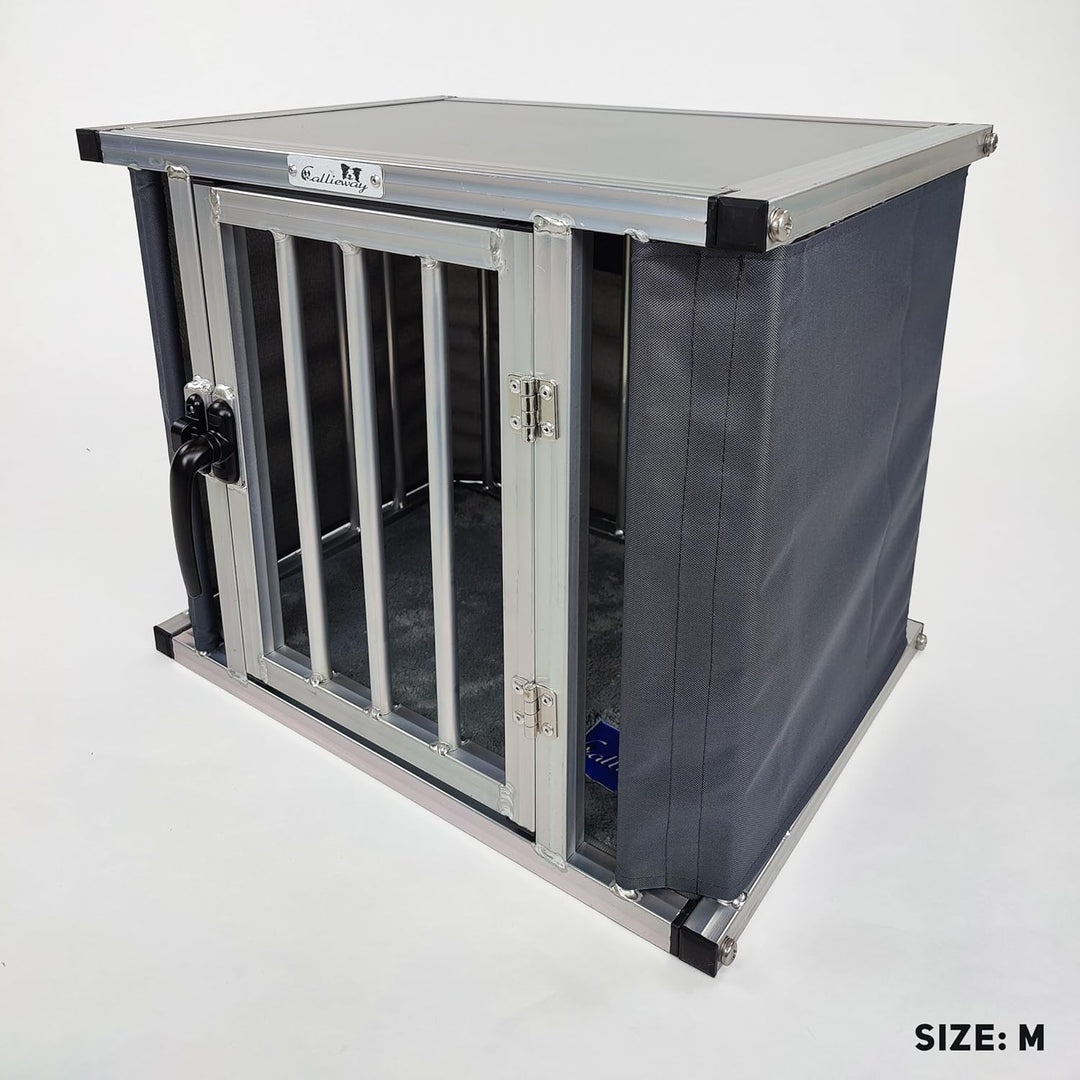 Callieway® ALU DOGBOX/Hundebox/ALU Hundkäfig für Büro und Daheim (nur vertikale Stäbe) (SMALL: 43(L)