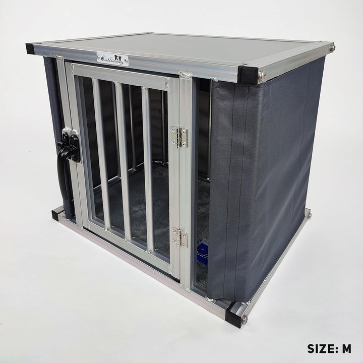 Callieway® ALU DOGBOX/Hundebox/ALU Hundkäfig für Büro und Daheim (nur vertikale Stäbe) (SMALL: 43(L)