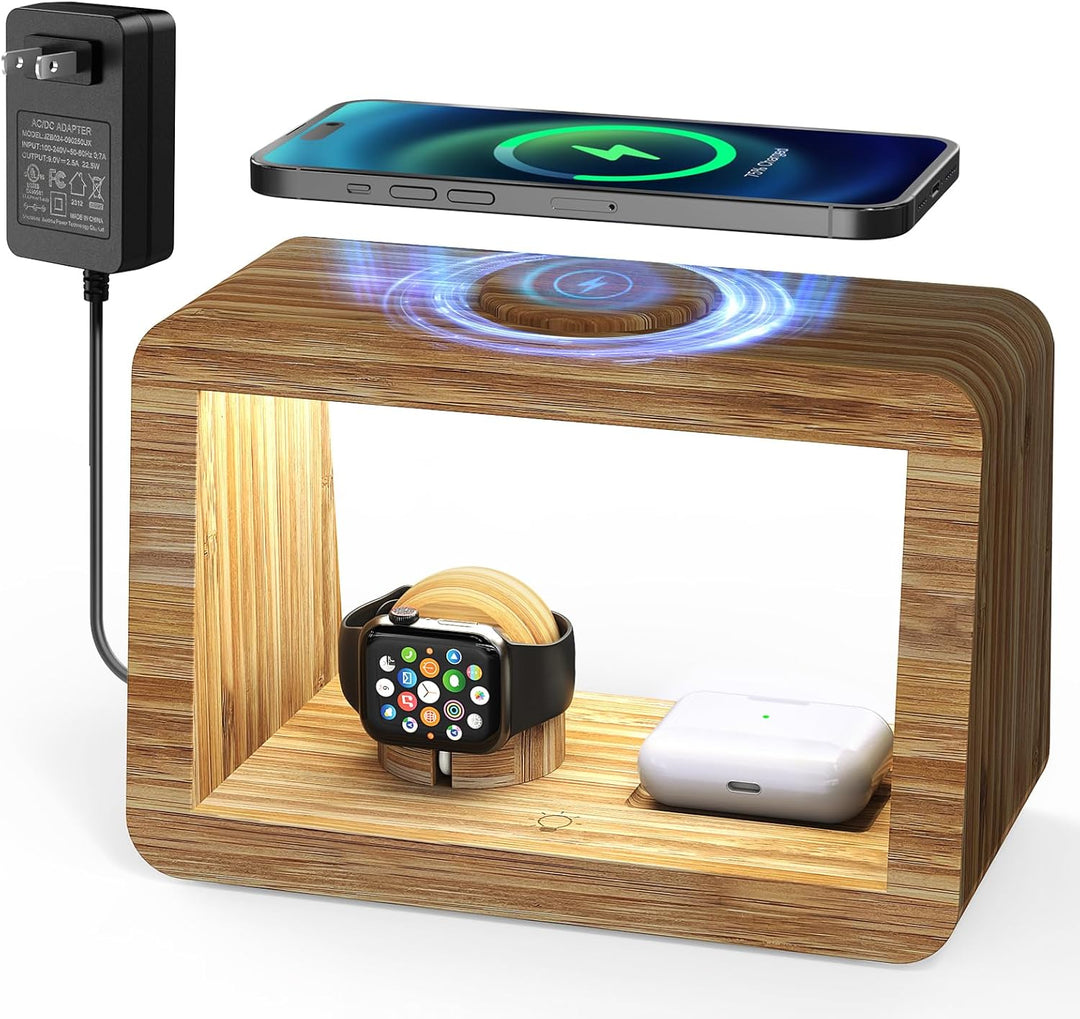 Kabellose Ladestation: 3-in-1 kabelloses Ladegerät mit Nachtlichtern – schnelle i Phone-Ladestation