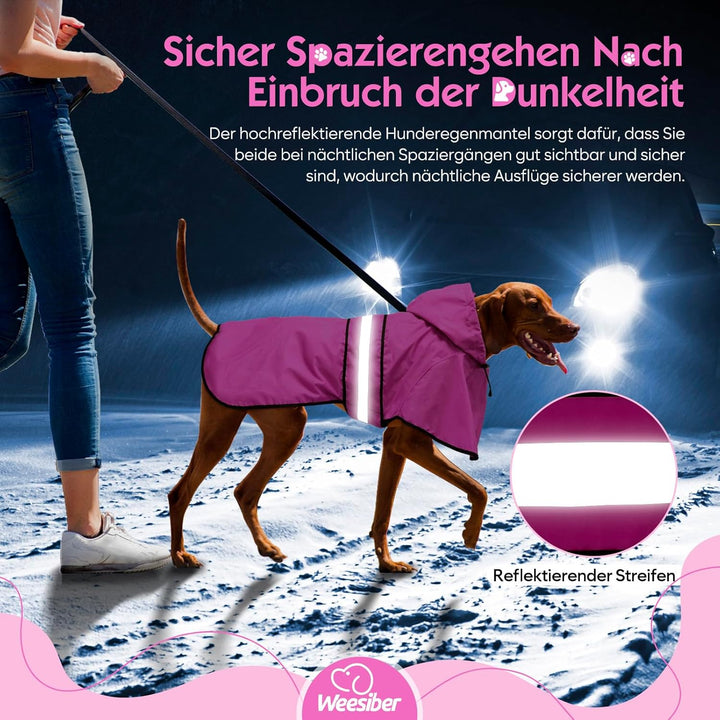 Weesiber Regenmantel Hund - Hunderegenmantel Wasserdicht Regenjacke Hund Reflektierend mit Leinenloc