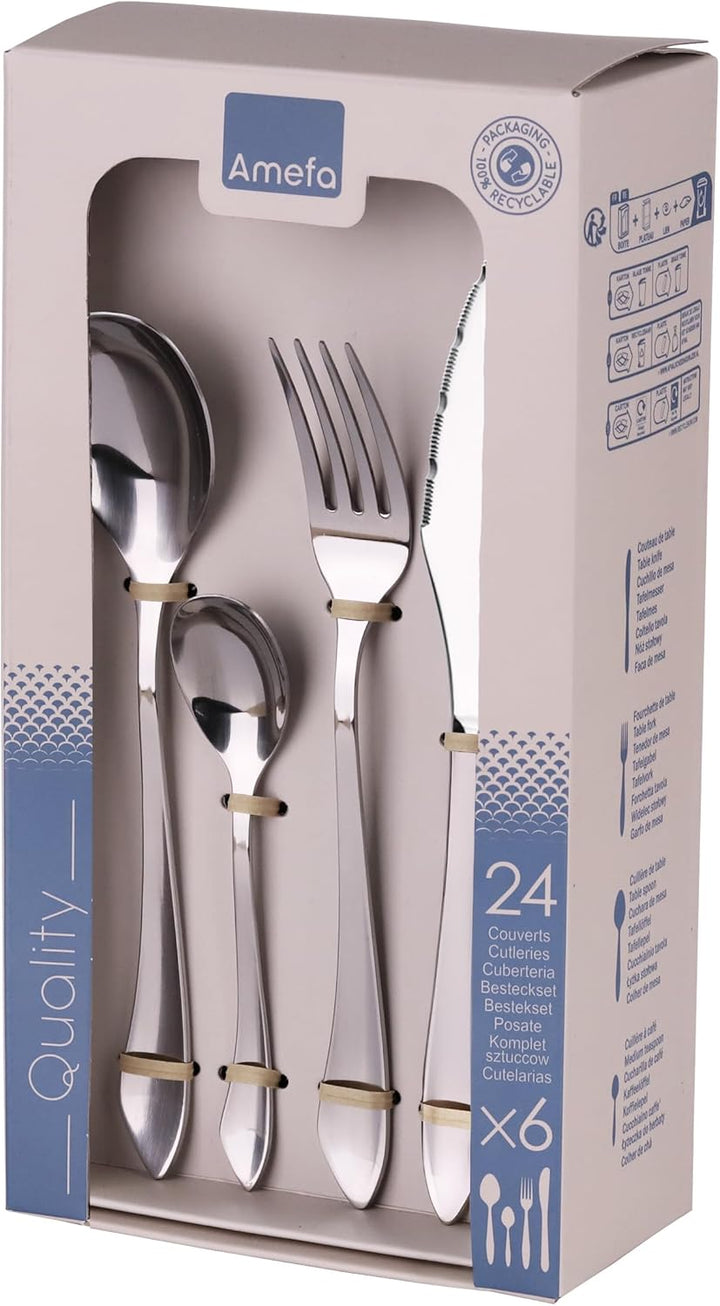 Amefa INSTINCT Besteck Set 6 Personen | 24-teilig | Edelstahl 18/0 hochglanzpoliert | je 6x Tafelgab