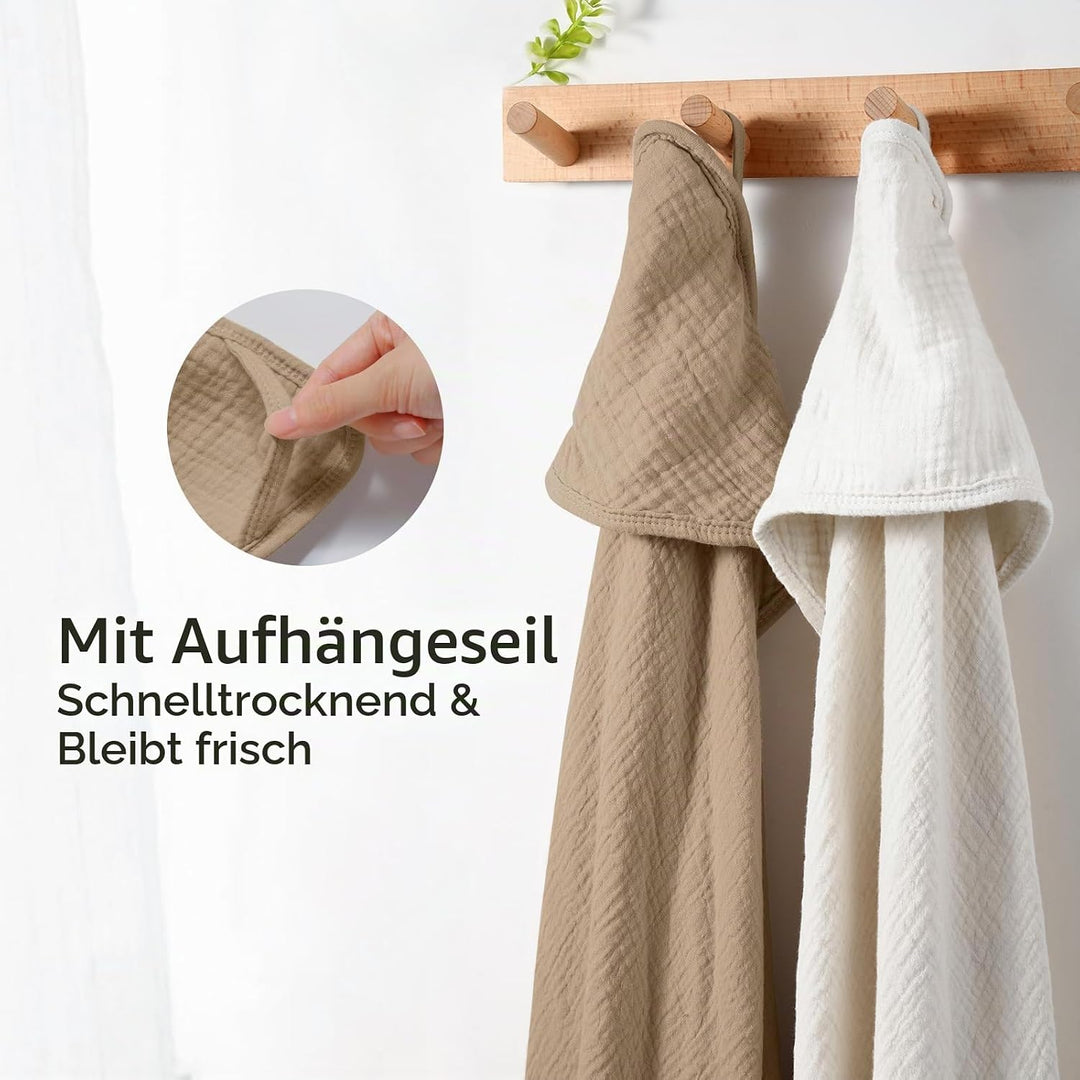 Kapuzenhandtuch Baby 2er-Pack, Musselin Baumwolle Baby Handtuch Kapuze, Ultraweiche und Saugfähige B