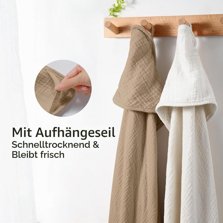 Kapuzenhandtuch Baby 2er-Pack, Musselin Baumwolle Baby Handtuch Kapuze, Ultraweiche und Saugfähige B