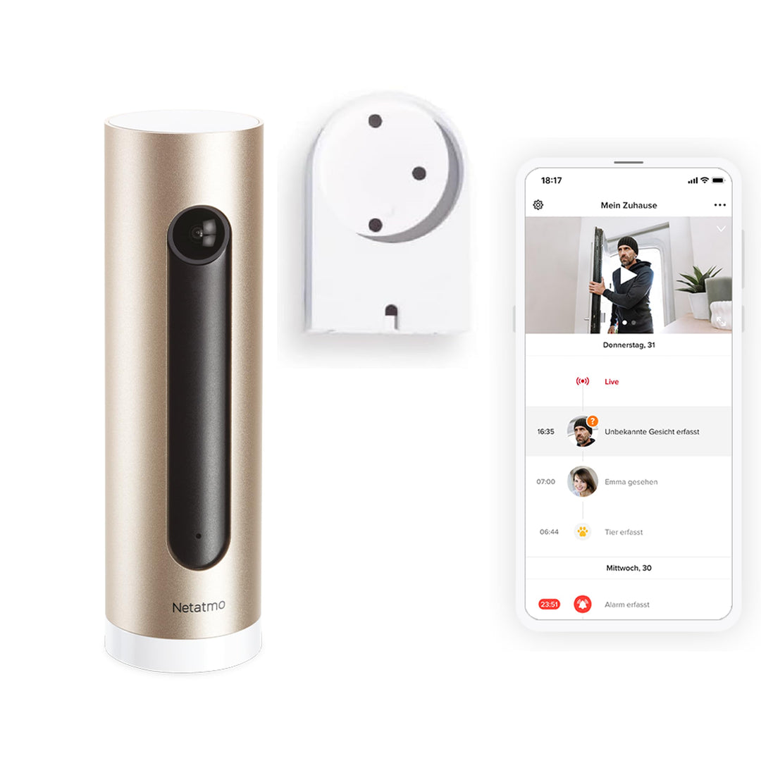 Netatmo Smarte Überwachungskamera Innen mit Wandhalterung, WLAN, Full HD, Bewegungserkennung, Nachts