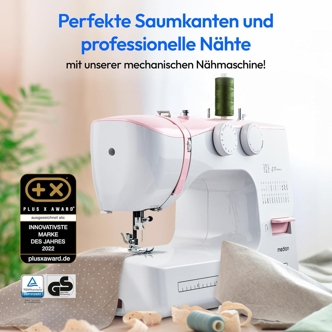 MEDION Freiarm-Nähmaschine SM60 (60 Watt, 60 verschiedene Stichmuster mit Knopflöchern, LED Nählicht