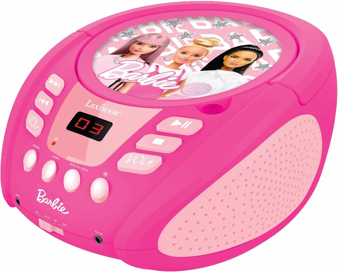 Lexibook RCD109BB Mattel Barbie Bluetooth-CD-Player für Kinder-Tragbar, mehrfarbige Lichteffekte, Mi