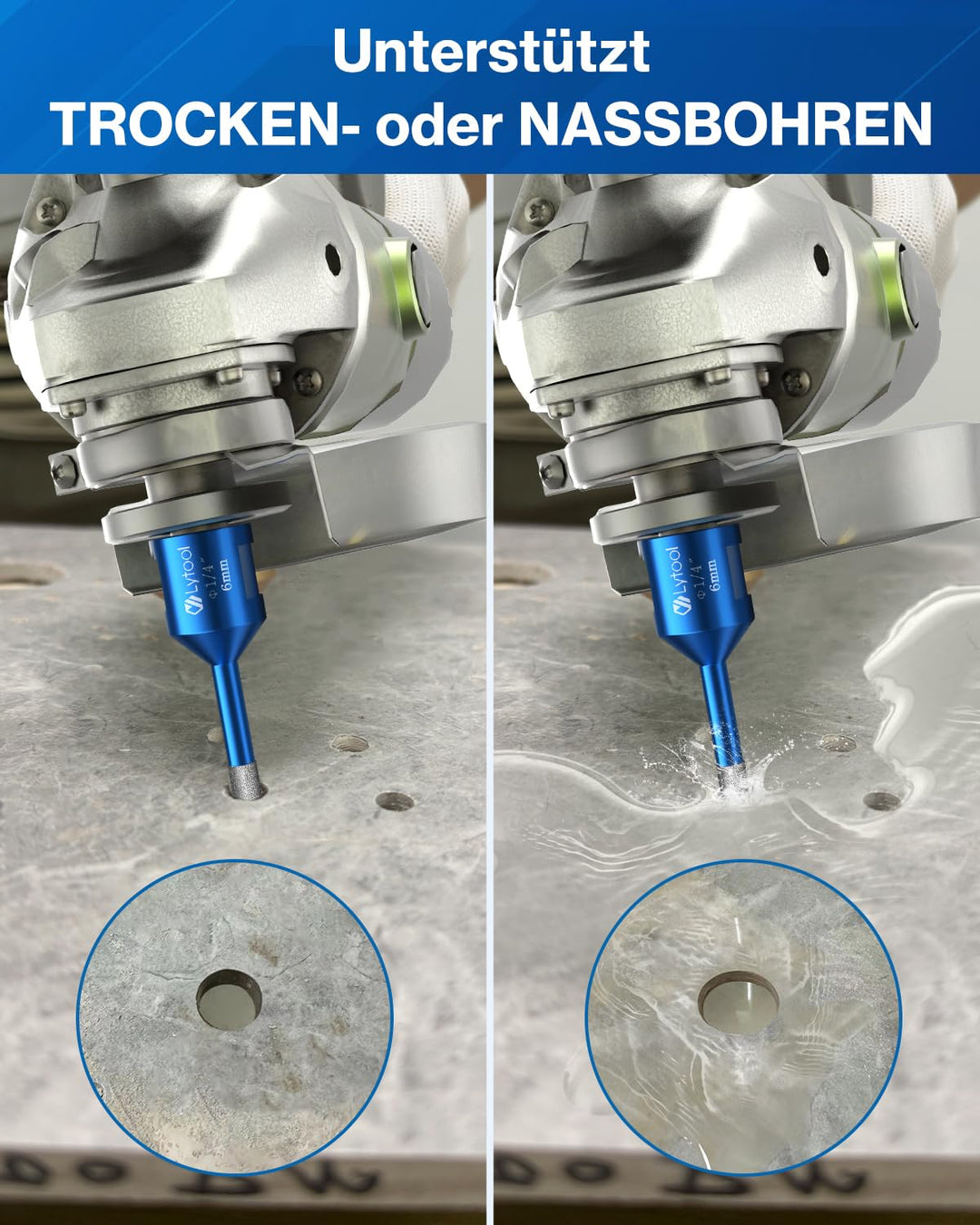 Diamant Fliesenbohrer 6 mm, Lytool 5 tlg Diamantbohrer Glasbohrer für M14 Winkelschleifer zum Bohren