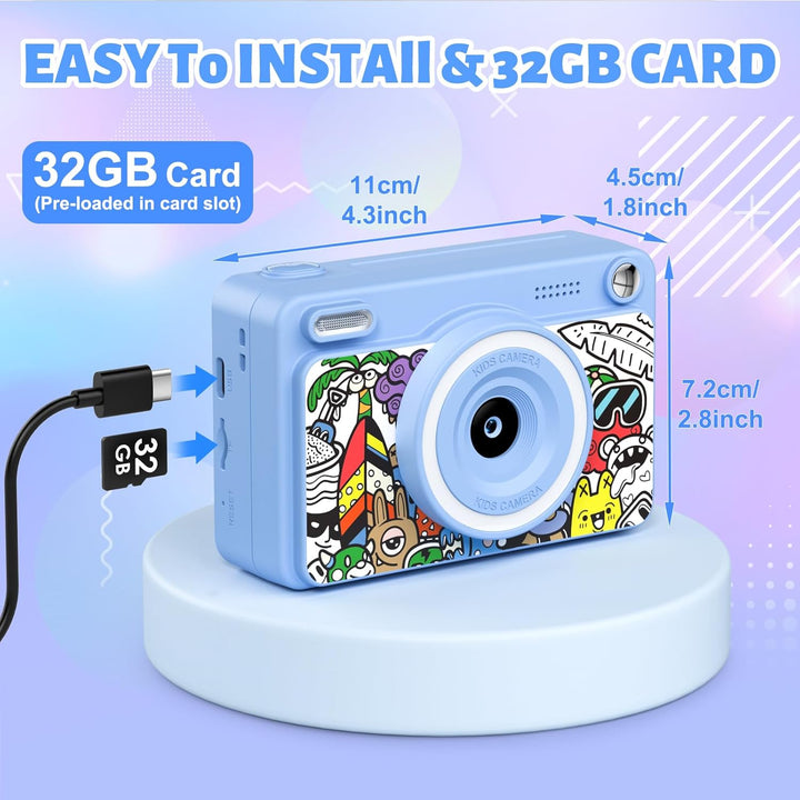 GREENKINDER Sofortbildkamera Kinder, 2.4 Zoll Bildschirm Kinderkamera Sofortbildkamera mit 32GB Kart