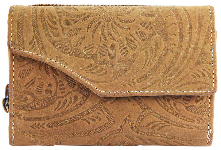 Akzent Damen Echtleder Geldbörse mit Blumenprint (Beige), Beige