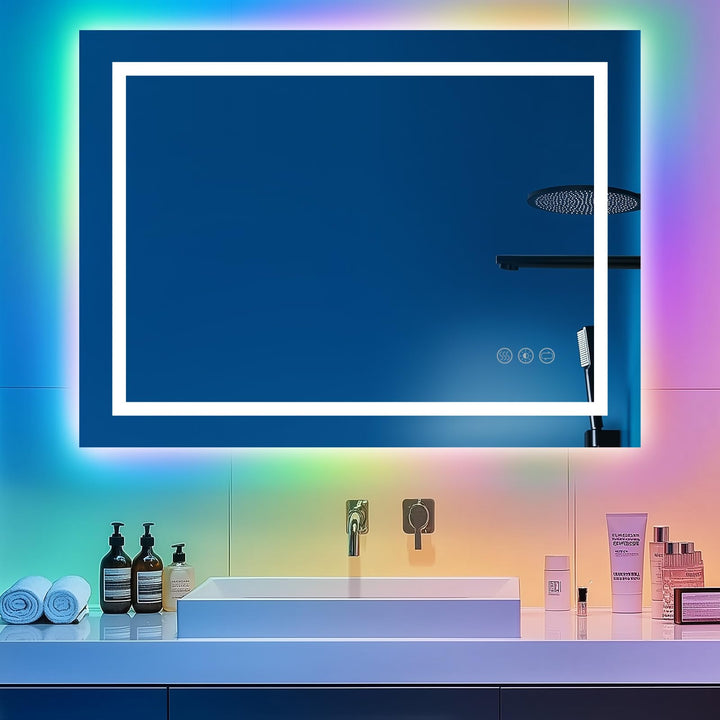 Badspiegel mit Beleuchtung | 3-Farben & RGB-Led Spiegel-Dimmbar | Anti-Beschlag | 50x70 cm | IP65 Wa