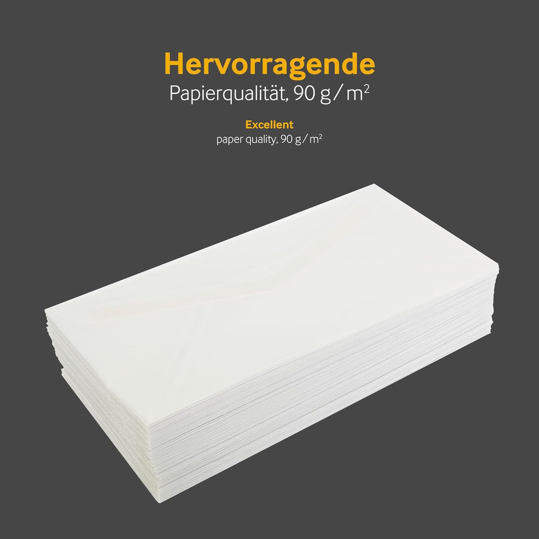 Blanke Briefhüllen, Transparente Briefumschläge, 100 Stück, Nassklebung, Ohne Fenster, Spitze Klappe