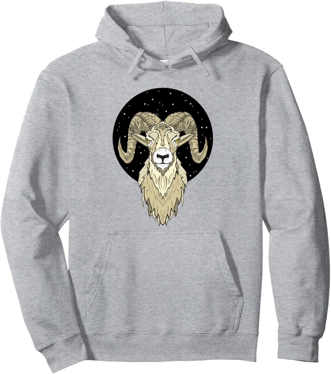 Artistic Big Horn Sheep Ram Head Night Sky Stars Graphic Pullover Hoodie