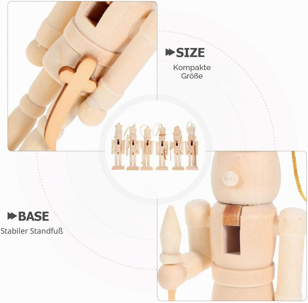 TOYANDONA 6 Stück DIY Nussknacker Soldat Figuren aus Holz Unbemalt zum Bemalen Stabile Weihnachtsdek