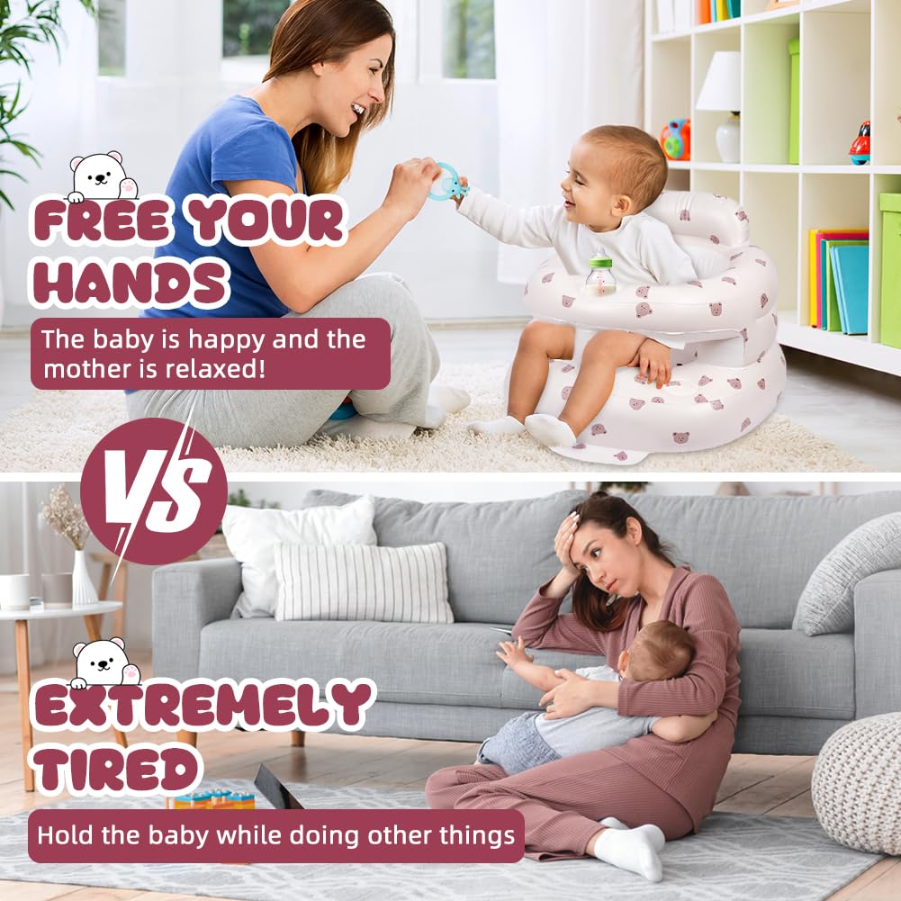 Aufblasbarer Baby-Sitz für Babys ab 3 Monaten, Bärenkopf Gross Baby-Rückenstützsofa Mit Eingebauter