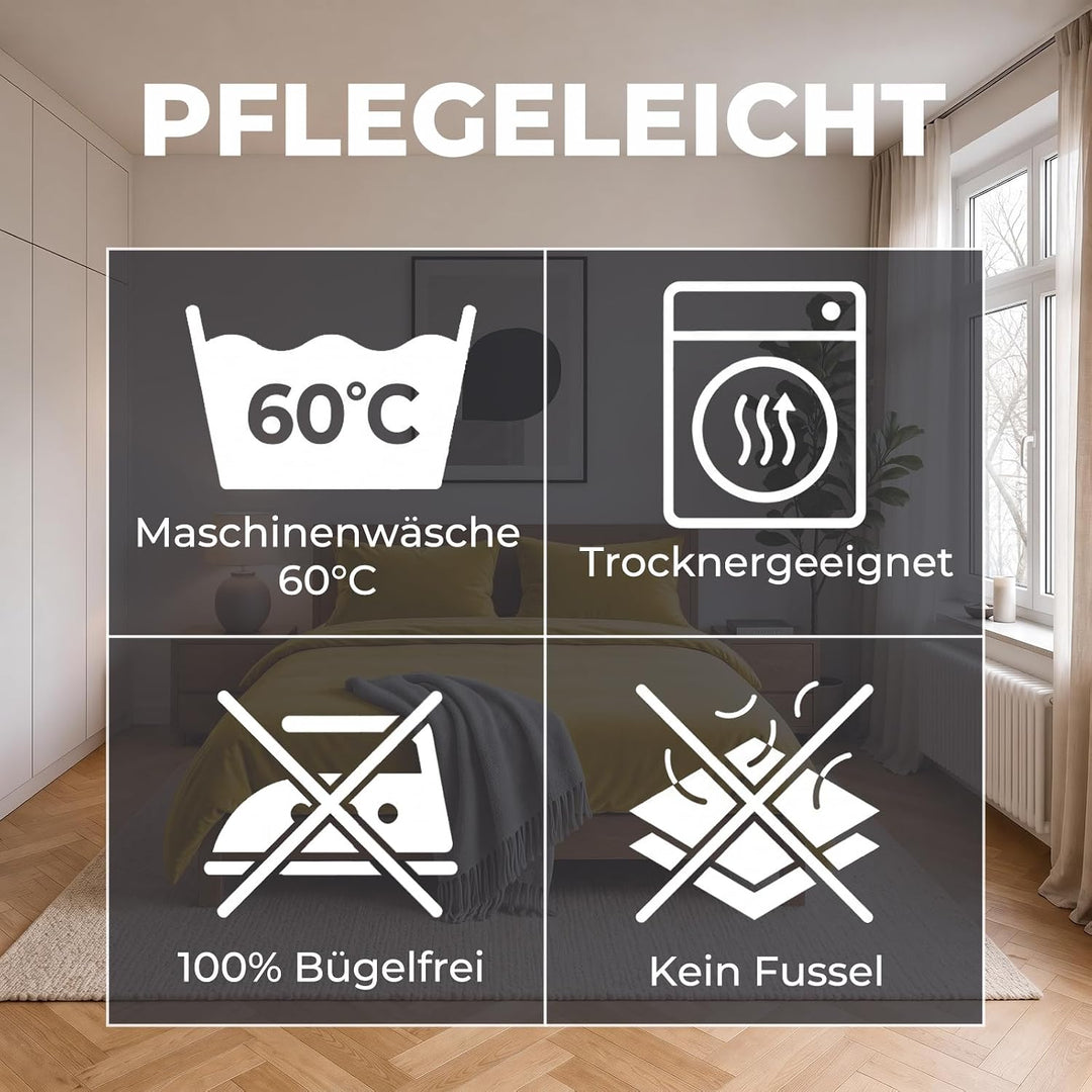 Soifox Winter Flanell Bettwäsche 180x200 - Gelb Flauschige und Warme Cashmere Touch Bettbezug + Kiss