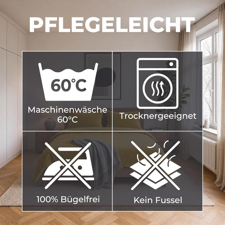 Soifox Winter Flanell Bettwäsche 180x200 - Gelb Flauschige und Warme Cashmere Touch Bettbezug + Kiss