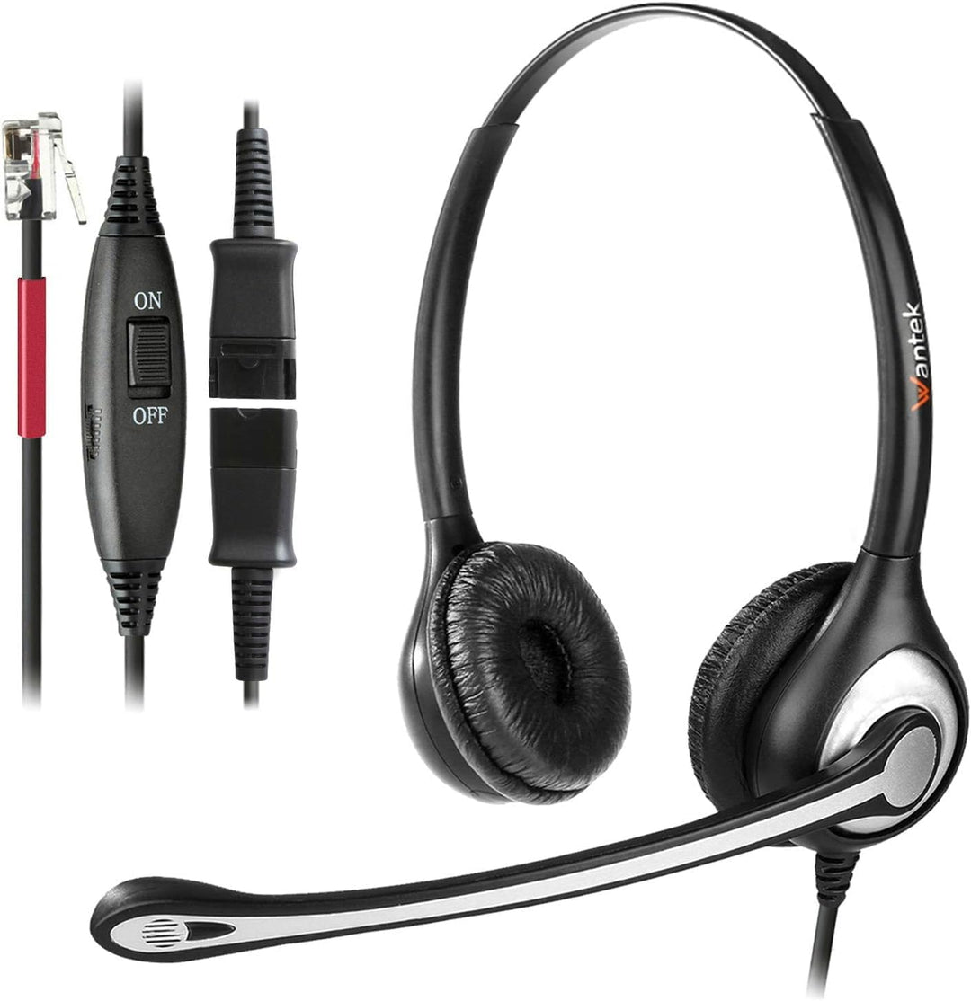 Wantek Telefon Headset RJ11 Binaural mit Noise Cancelling Mikrofon, Quick Disconnect, Festnetztelefo