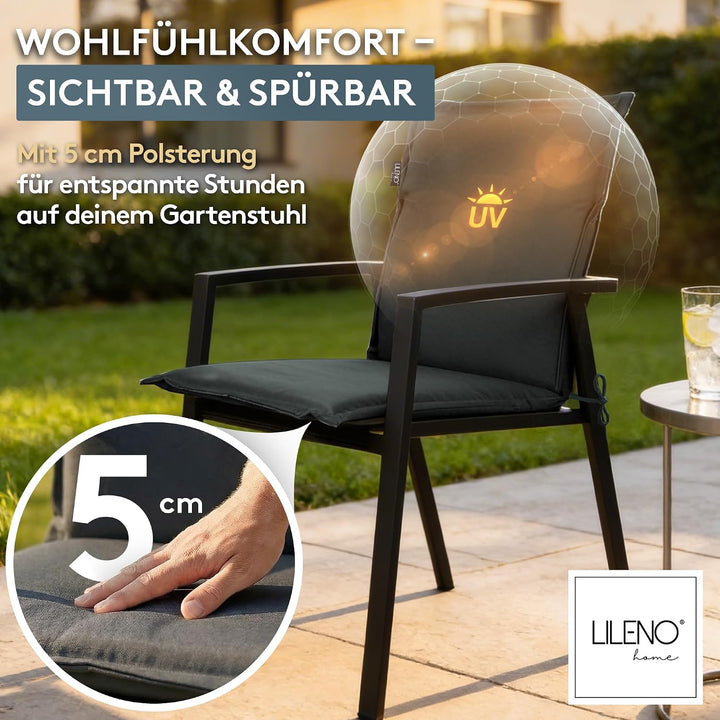 LILENO HOME Gartenstuhl Auflagen [4er Set - Niedriglehner] in Anthrazit - Bequeme Liegen als Sitzauf