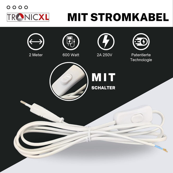 TronicXL 100mm Grow Lüfter Zuluft Abluft Inline Ventilator mit Kabel Stecker Schalter 230V für Steck