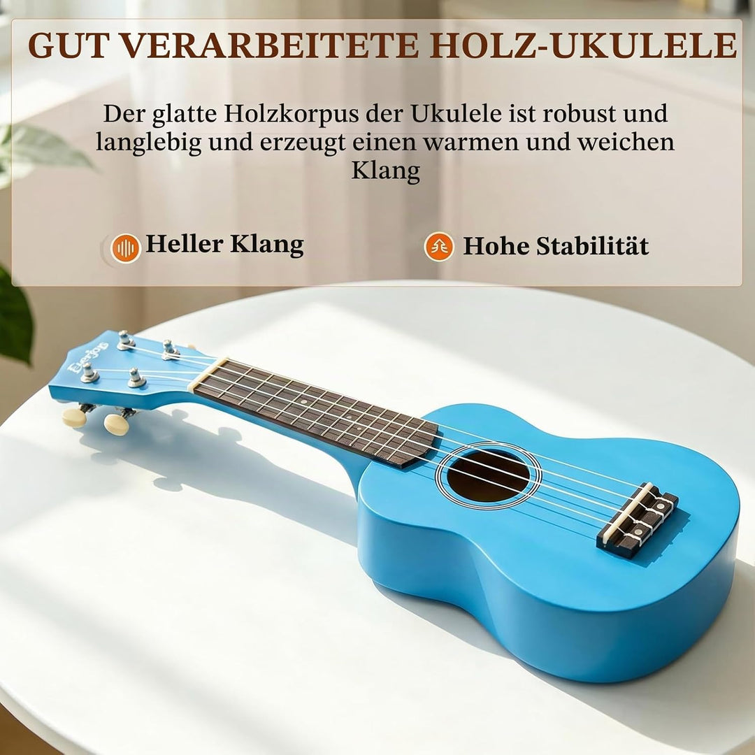 Everjoys Sopran Ukulele Set für Kinder und Erwachsene 21 Zoll Ukulele Starter Kit mit Tasche, Tuner,