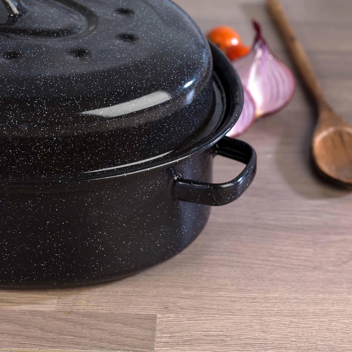 Russell Hobbs CW11491 36cm Glaskörper-Emaille tiefer Bräter/brattopf mit Deckel, spülmaschinenfest o