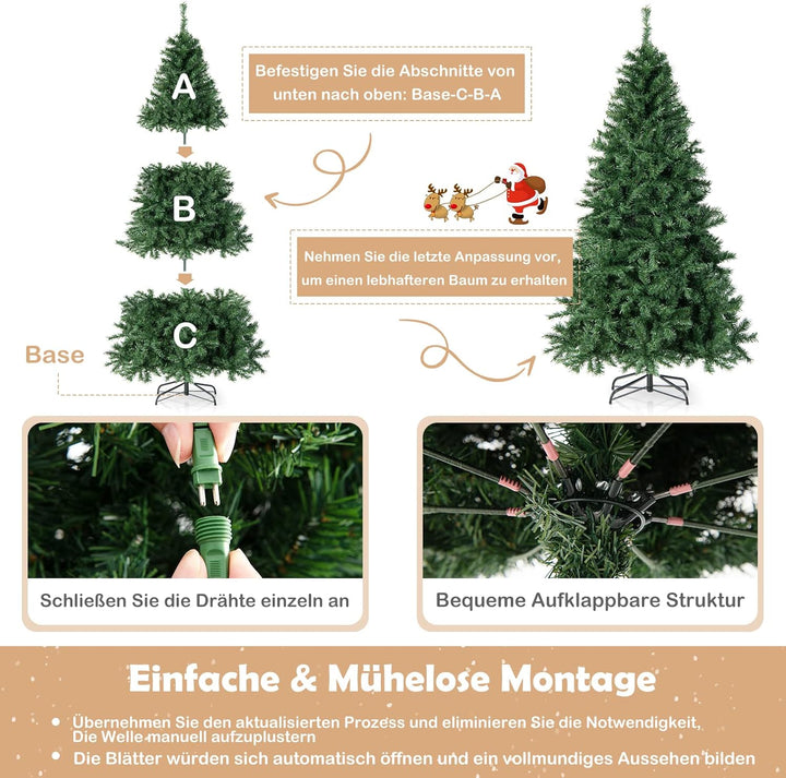 COSTWAY 180cm/210cm Künstlicher Weihnachtsbaum, Beleuchteter Tannenbaum mit farbigen LEDs & Metallst