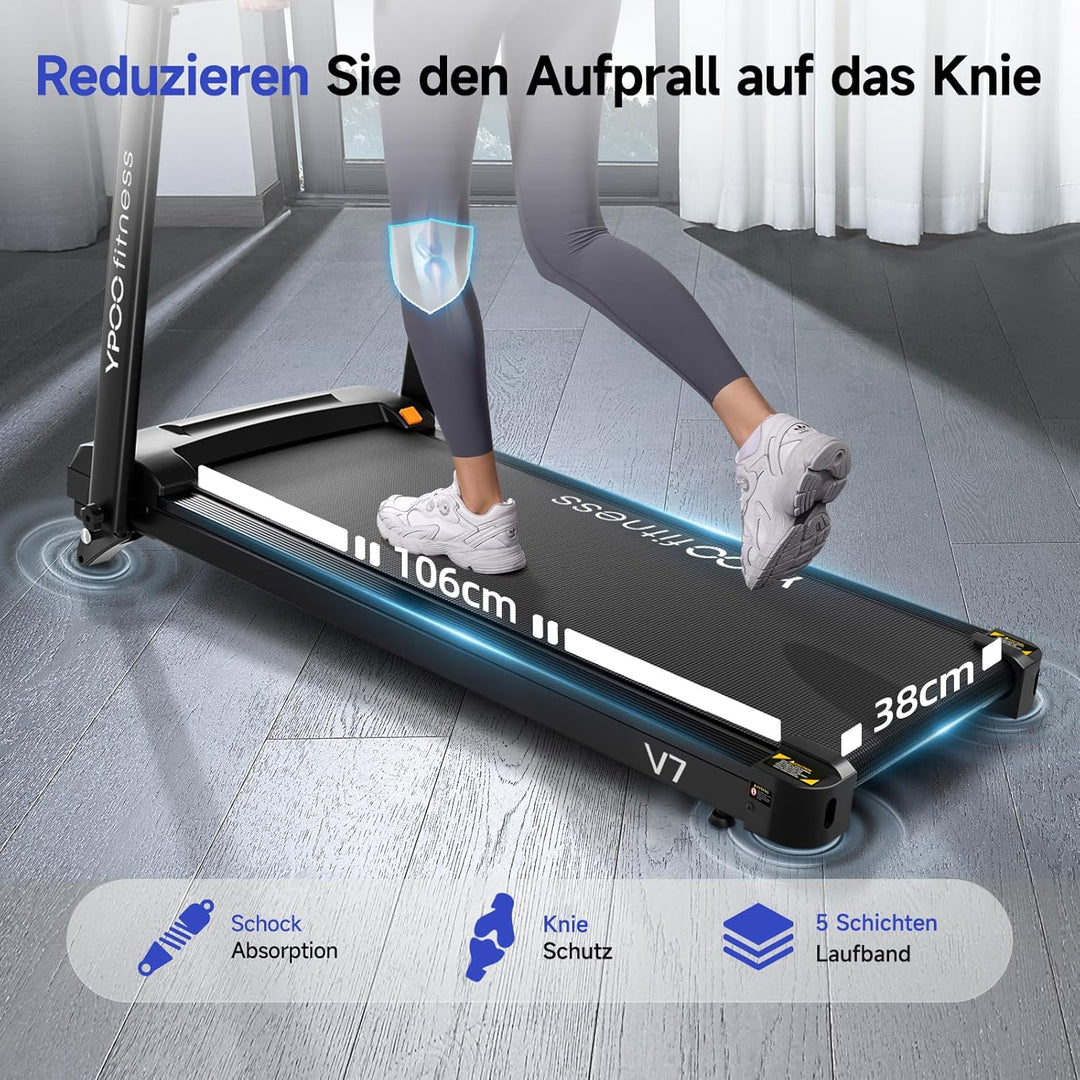 YPOO Laufband für Zuhause, Laufband Klappbar mit Steigung 8%, Laufbänder Leise bis 13km/h mit Grosse