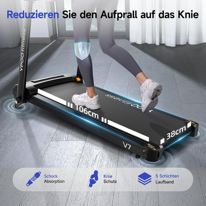 YPOO Laufband für Zuhause, Laufband Klappbar mit Steigung 8%, Laufbänder Leise bis 13km/h mit Grosse