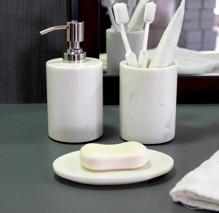 KLEO - Badaccessoires Set aus Naturstein - Badaccessoires Set bestehend aus Seifenspender, Zahnbürst
