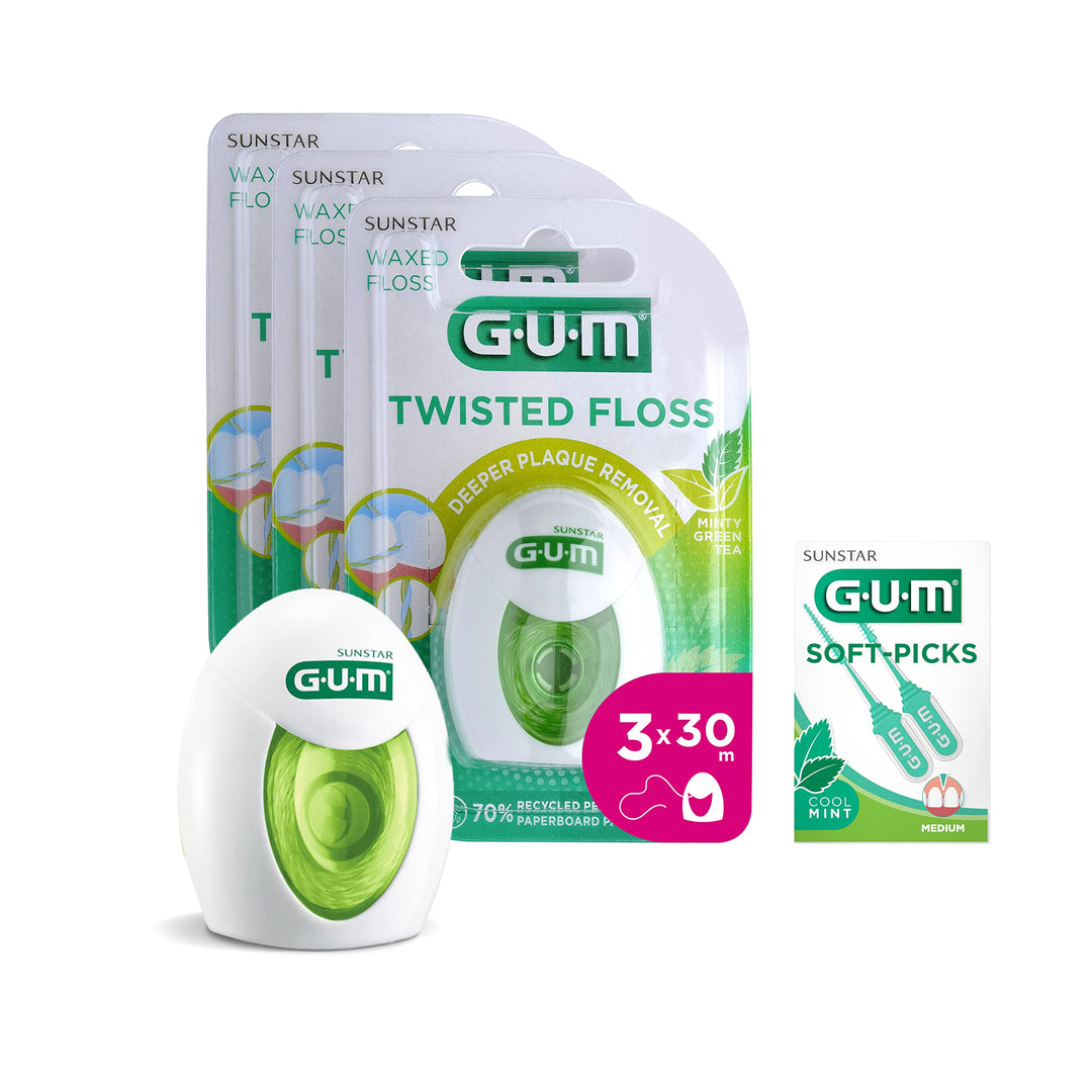 GUM Twisted Floss Zahnseide | entfernt Plaque zwischen den Zähnen und dem Zahnfleischrand | bis zu 3