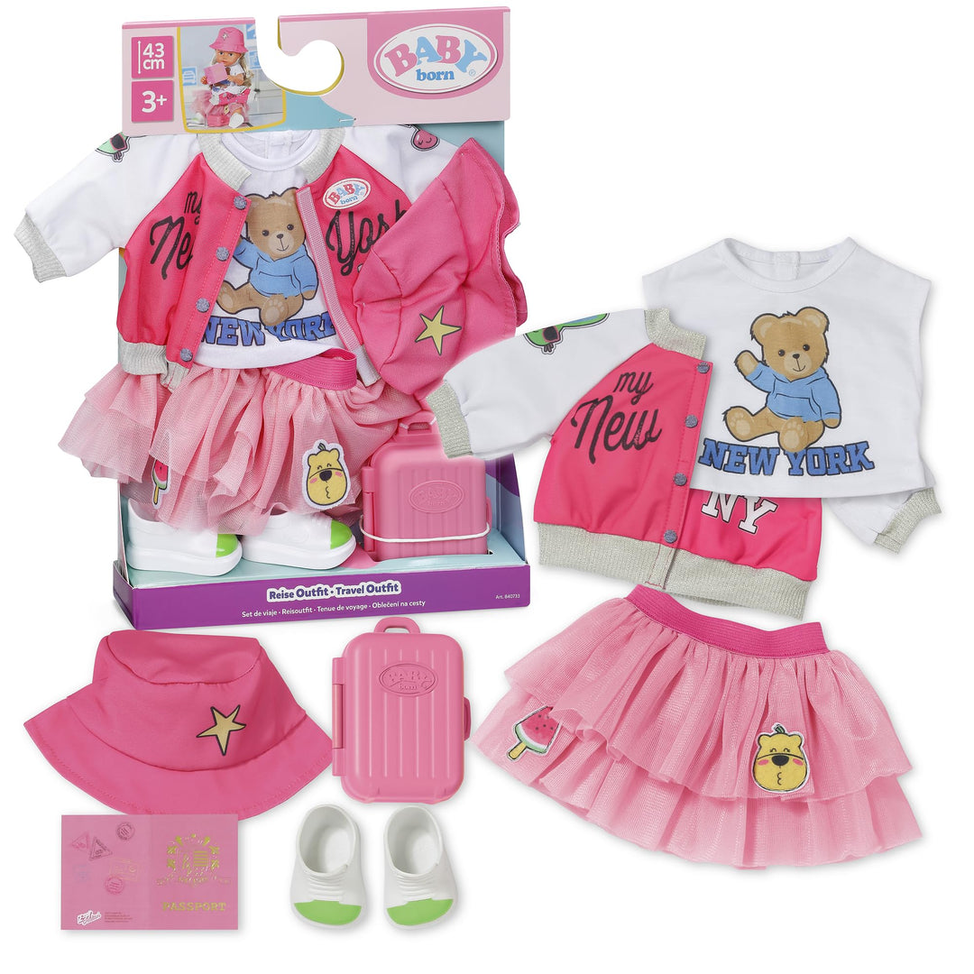 Baby Born Reise-Outfit mit Kleid, Schuhen und Accessoires für 43cm Puppen