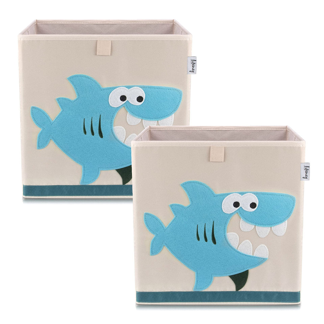 LIFENEY Aufbewahrungsbox im 2er Set Hai I Doppelpack Spielzeugbox mit Tiermotiv passend für Würfelre