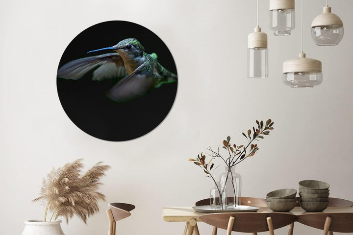 MuchoWow Wandbild Rund Wanddeko Deko Wohnzimmer Bilder 90x90 cm Kolibri - Federn - Schwarz, 90x90 cm