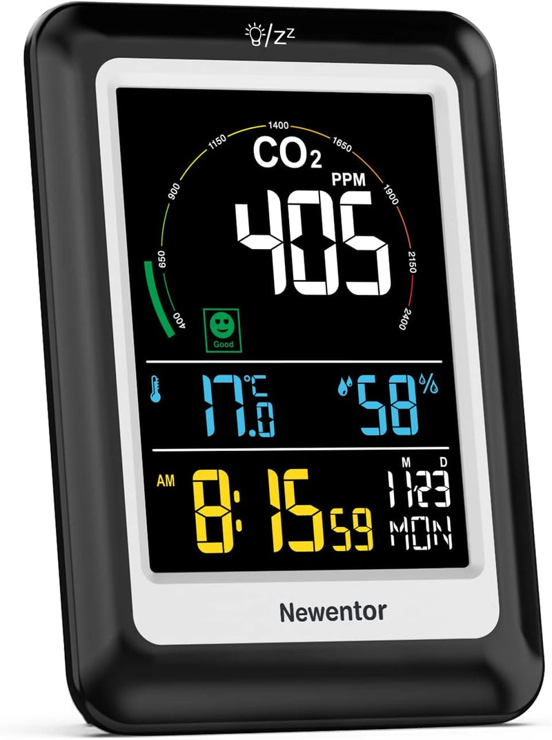 Newentor CO2 Messgerät, 4 CO2-Konzentrationsstufen mit Alarm und Lüftungsempfehlungen, Batteriebetri