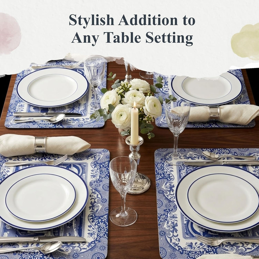 Blue Italian Placemats, Wood, Blue and White, 40.1 x 29 x 0.58 cm