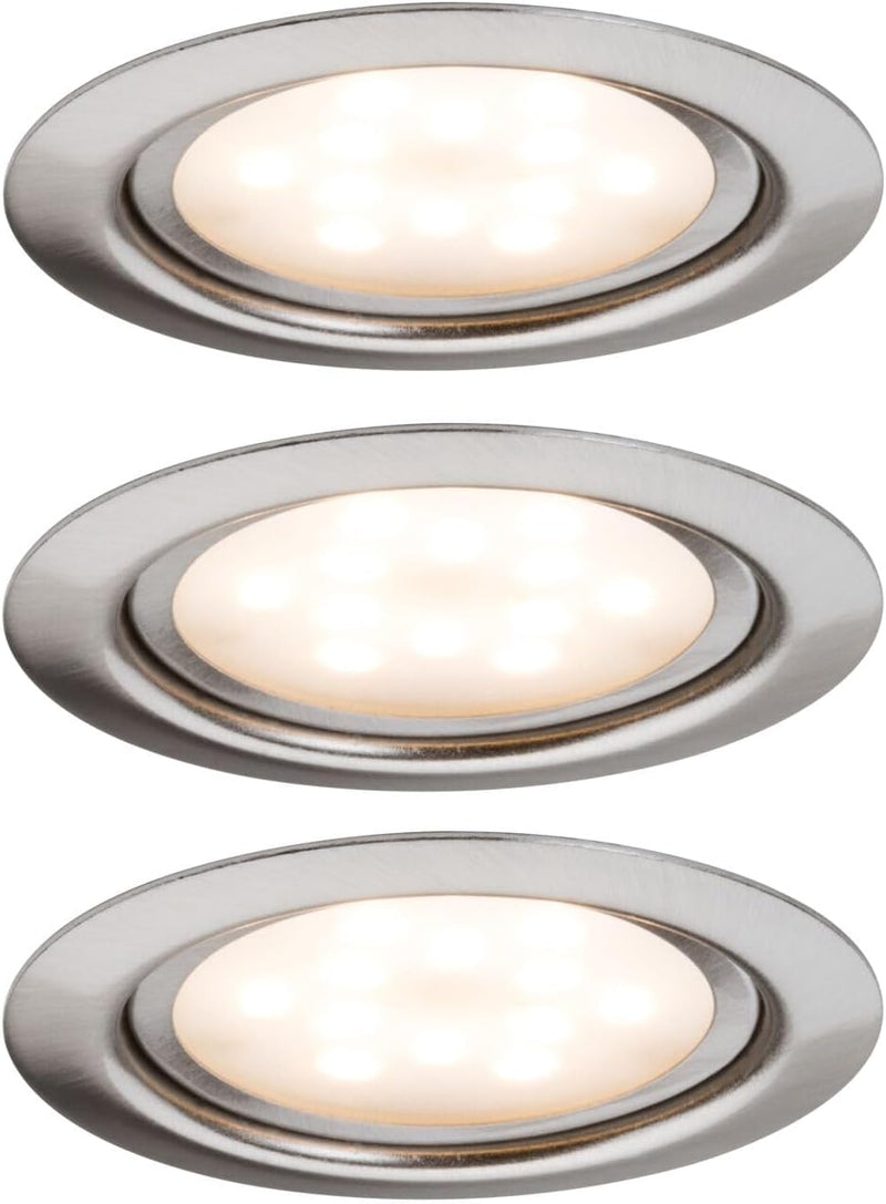 Paulmann 93553 LED Möbeleinbauleuchten Micro Line 3er-Set 3x4,5W 65mm Eisen gebürstet 93553 Spot Ein