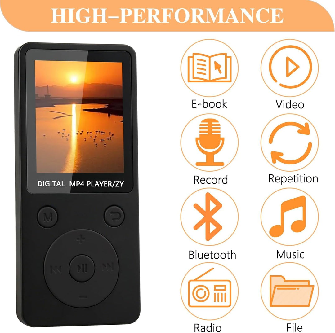 MP3 Player Bluetooth 5.3 mit 32 GB Speicher, MP3 Player mit Lautsprecher, 1,8 Zoll HiFi Music Player