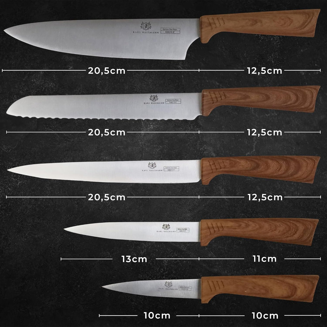 KARL HAUSMANN Messerblock mit Messer-Set - 6 teilig, Küchenmesser Set Edelstahl ink. Kochmesser, Bro