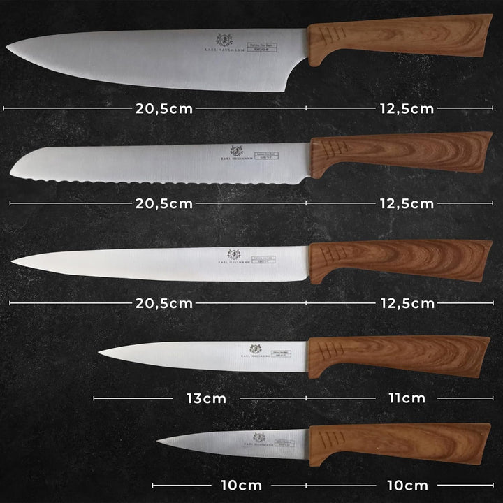 KARL HAUSMANN Messerblock mit Messer-Set - 6 teilig, Küchenmesser Set Edelstahl ink. Kochmesser, Bro