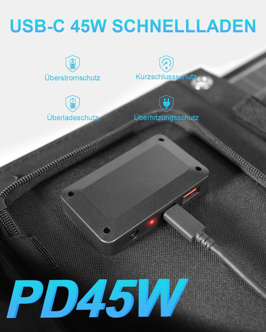 ELECAENTA 60W Faltbar Solar Ladegerät Tragbarer ETFE Monokristallinem Solarpanel USB-C PD45W USB QC3