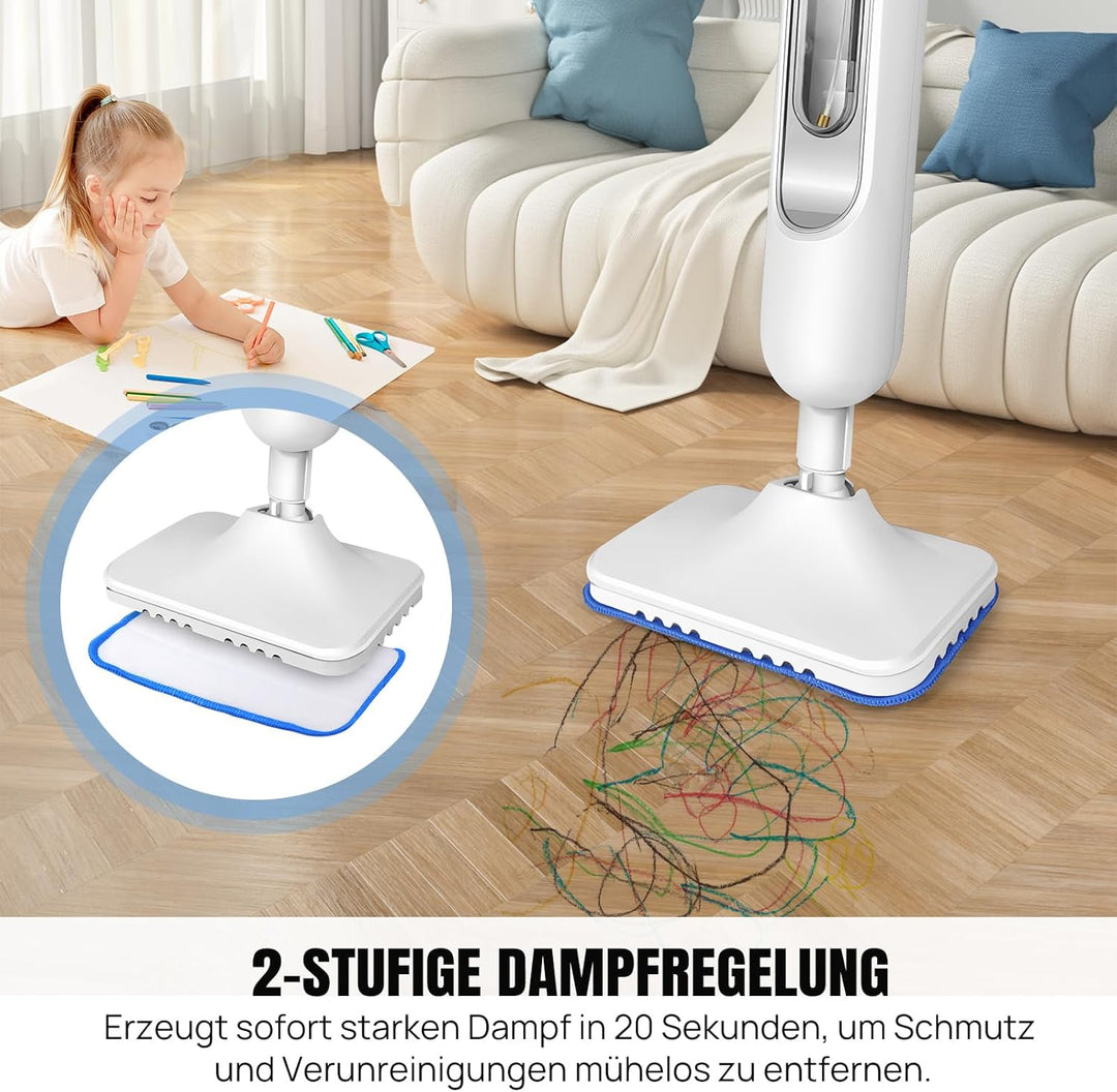 Qimu Dampfreiniger 1500W Dampfbesen Bodendampfreiniger Hand-dampfreiniger bis 108°C für Tiefenreinig