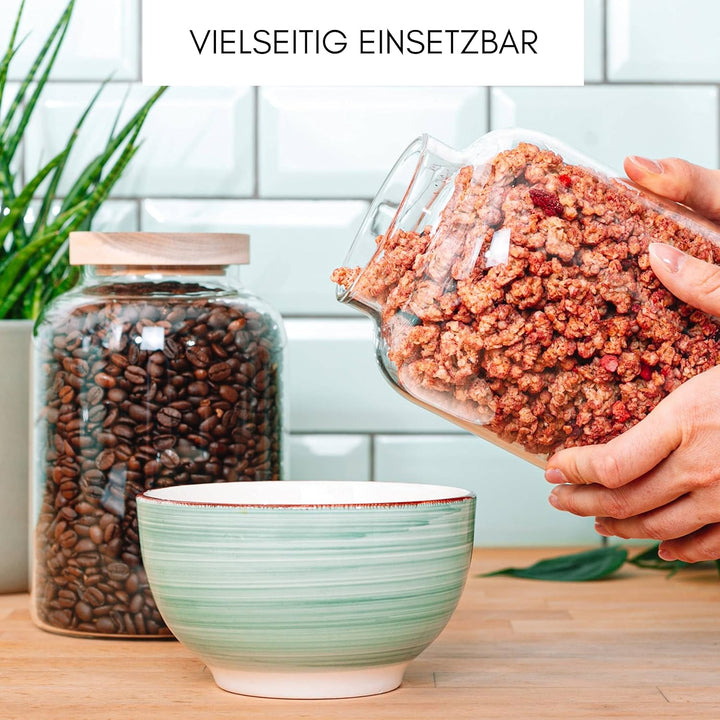 Econovo® Vorratsgläser mit Deckel (2-teilig) 900ml, Vorratsdosen aus Glas mit Holzdeckel luftdicht,