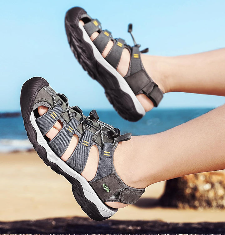 ZYLDK Herren Sandalen Leder Strand Trekkingsandalen Outdoorschuhe Sommer Wanderschuhe Männer Sport-O