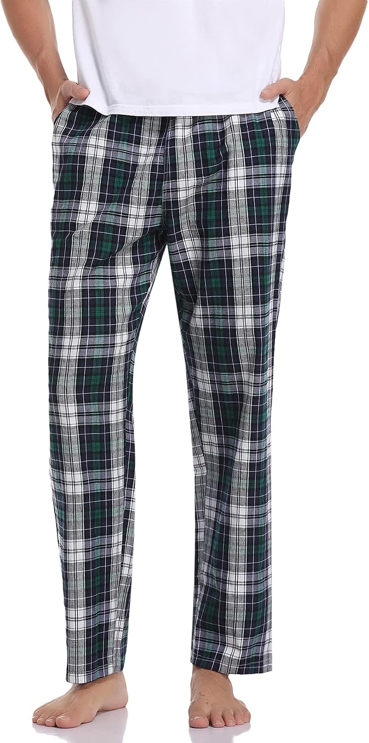 Aseniza Herren Schlafanzughose Lang Baumwolle Karierte Schlafhose Pyjamaunterteil Pyjamahose Freizei