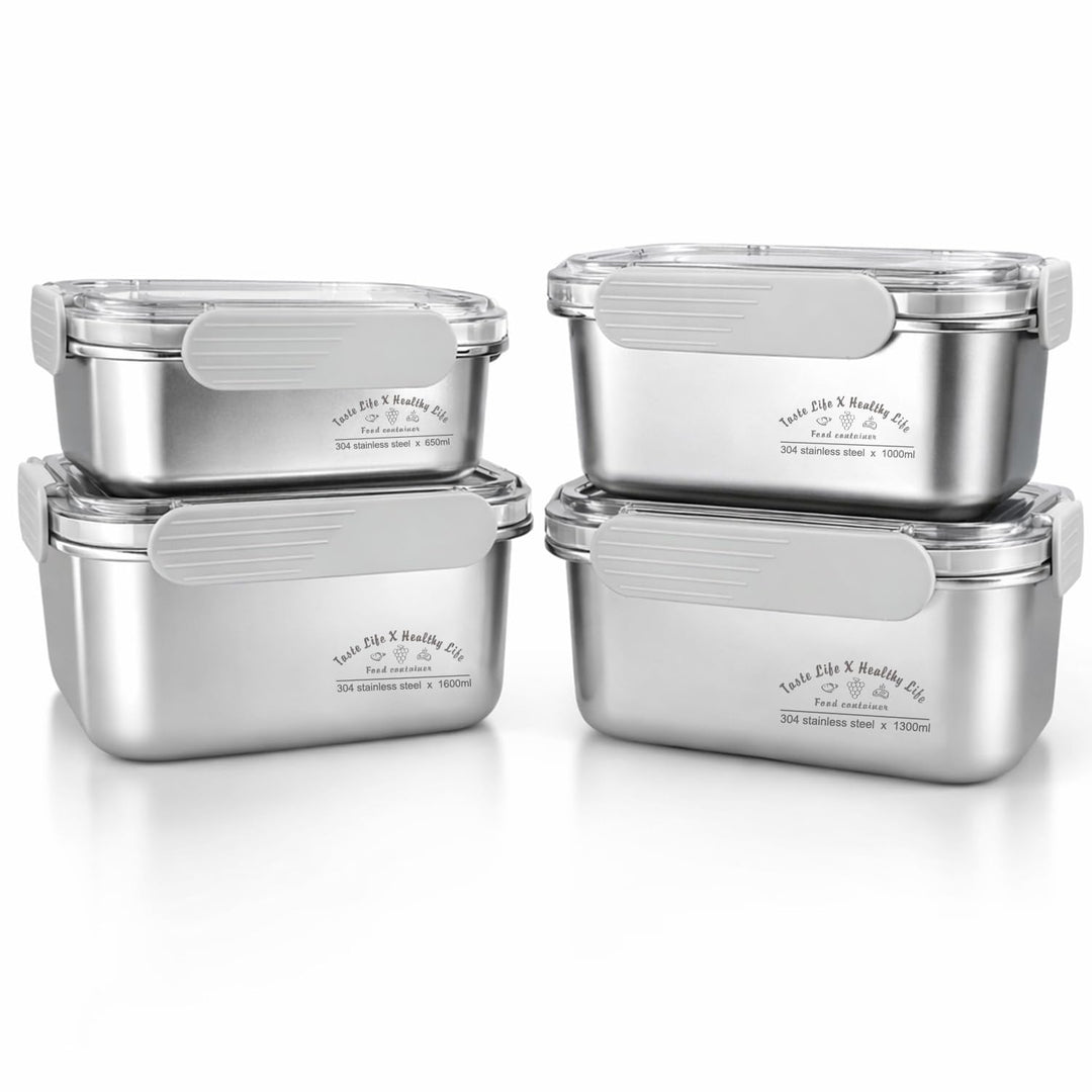 FOLAI 4er Pack 304-Stahl Box Bento Lunch Box Edelstahl Leakproof Lunchbox für Picknick, Schule, Arbe
