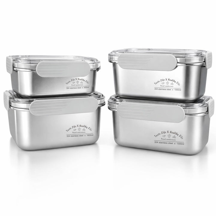 FOLAI 4er Pack 304-Stahl Box Bento Lunch Box Edelstahl Leakproof Lunchbox für Picknick, Schule, Arbe